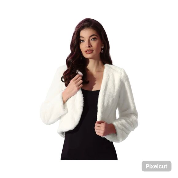 Allegra K Faux Fur Long Sleeve Open Front Winter Cropped Jacket Size Medium - Picture 1 of 8